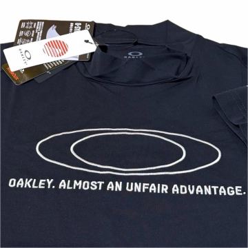 新品★オークリー ゴルフ フロントビッグロゴ 脇袖下メッシュ 吸汗速乾 半袖モックネックシャツ/ブラック/サイズXL
