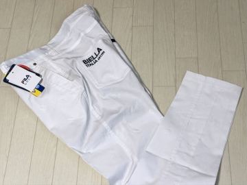 新品★フィラ ゴルフ FILA GOLF 飛び柄 エンボス加工 吸汗速乾 ストレッチ 9分丈 テーパードパンツ/春夏/ホワイト/w86