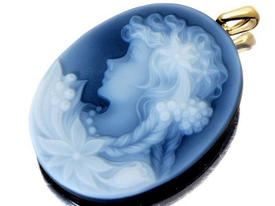 1円～【ジュエリー極】FWクレイン作 綺麗な貴婦人 天然ブルーストーンカメオ 高級ゴールドメッキペンダントヘッド k1746v【送料無料】