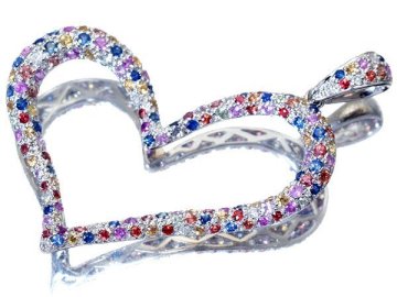 1円～【ジュエリー極】カラフルハート！良質天然マルチカラーサファイア1.90ct＆ダイヤ 高級K18WGペンダントヘッド w6459gr【送料無料】