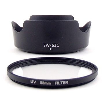 Canon キャノン レンズフード EW-63C 互換品＆58mmレンズ保護フィルター