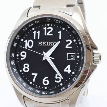 2605-549 DS セイコー 7B75 0AC0 電波ソーラー 腕時計 美品 SEIKO 日付 黒色文字盤 銀色ケース 純正ベルト 説 保有り