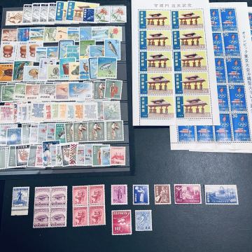 琉球 初期〜 未使用切手ロット 初期通常田型、初期記念切手、ストックリーフ1ページ分等いろいろ