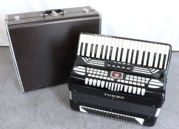 【ト長】TOMBO トンボ楽器製作所 アコーディオン No.75 ハードケース付 鍵盤楽器 音楽 ブラック系 IR000IOA40