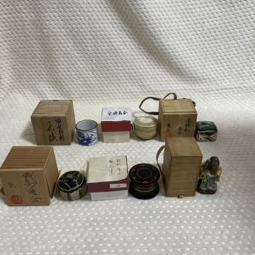 茶道具 香合 蓋置 まとめて セット 輪島塗 鼓形香合 宝珠 織部 染付 陶器 漆器 骨董 煎茶道具 お稽古 