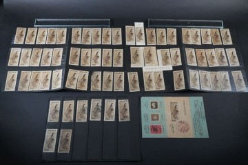 (985)希少!日本切手 切手趣味週間記念1948年菱川師宣 見返り美人 未使用52枚消印付き14枚参考品1枚 銘版付き美品~保存状態良好記念スタンプ