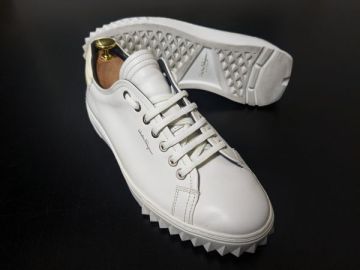使用僅か フェラガモ 6M Ferragamo 最上位ライン トラメッザ ♯TZ50708 オフホワイト レザースニーカー 1999