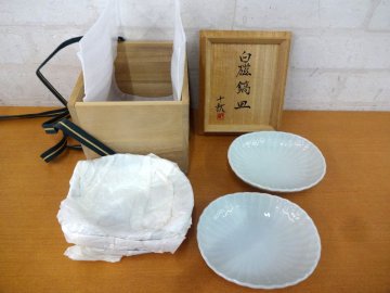 6292T 奈良千秋 白磁鎬皿 共箱 5枚セット