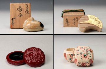 【佳香】九代 土屋善四郎(雲善) 加賀瑞山 熊谷秀穂 牡丹 香合四点セット 共箱 木箱 茶道具