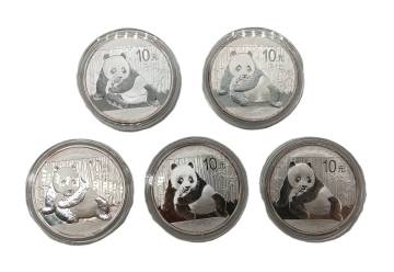 銀貨【 中国 パンダ銀貨 10元 5枚 】中国 中国人民銀行 2015年発行 地金型銀貨 純銀 海外硬貨 コレクション 保管品 現状品 MN