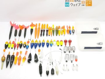 EVA遠投SPタイプ2、ハピソン 高輝度遠投ウキ、ヨーヅリ 流星 等 電気ウキ、コマセカゴ 釣り用品 計65点セット 中古