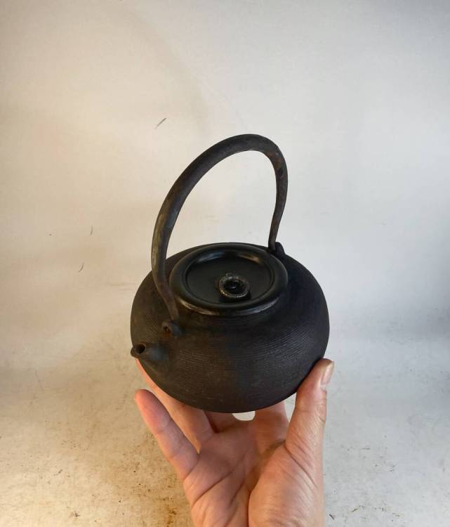 環摘摘座純銀 重量913g容量680ml 砲口小鉄瓶 煎茶道具