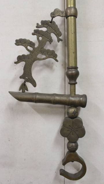 真鍮製 自在鉤 (全長164cm／約6.7kg) 自在鍵 囲炉裏火鉢道具 インテリアオブジェ 骨董古美術 ノ61
