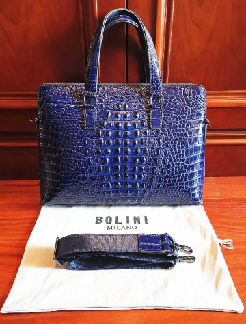 最高級逸品◆イタリア・ミラノ発*BOLINI/ボリニ・最上級牛革・クロコダイル*ビジネスバック/ブリーフケース・紺