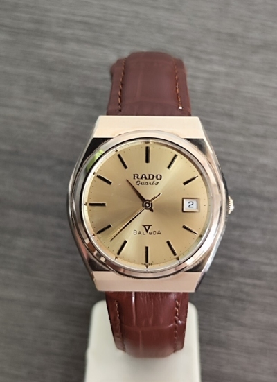 稼働品 RADO BALBOA メンズ腕時計 ゴールド文字盤 三針デイト 