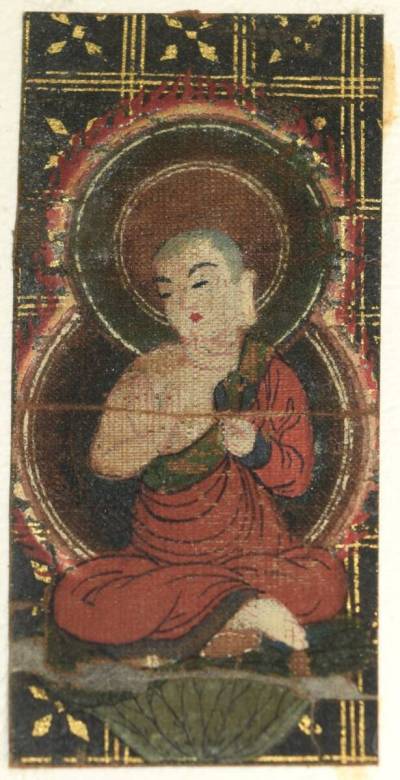 (順)　特別出品　益田鈍翁旧蔵[胎蔵界曼荼羅図残欠]額装 　絹本肉筆　 鎌倉初期　東寺伝来　「小さな蕾」所載品(松田光解説)　