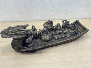 1円 ～ 七福神 龍 置物 縁起物 真鍮？ インテリア 船 金属工芸 工芸品