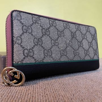 一円　美品 GUCCI グッチ ラウンドファスナー GGスプリーム マーモント シェリーライン 長財布 レザー
