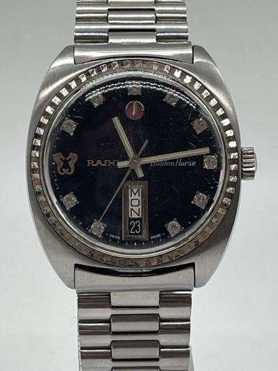 1円 希少 稼働 RADO ラドー NEW GOLDEN HORSE ニューゴールデンホース デイデイト 11898/1 自動巻き 黒文字盤 石付 メンズ腕時計 現状品