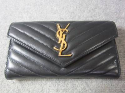 (5020) SAINT LAURENT サンローラン 二つ折り 長財布 Vステッチ レザー YSLロゴ