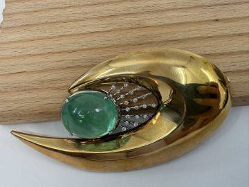 【0101】ブローチ　エメラルド　ダイヤ　　17g K18 ヴィンテージ アクセサリー