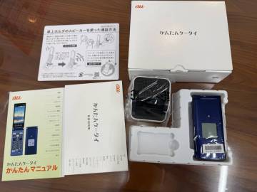 1円～未使用 au KYOCERA(京セラ) 耐衝撃・防水・防塵 かんたんケータイ 携帯電話 KYF38 ブルー らくらく携帯ホン ガラケー 利用判定〇