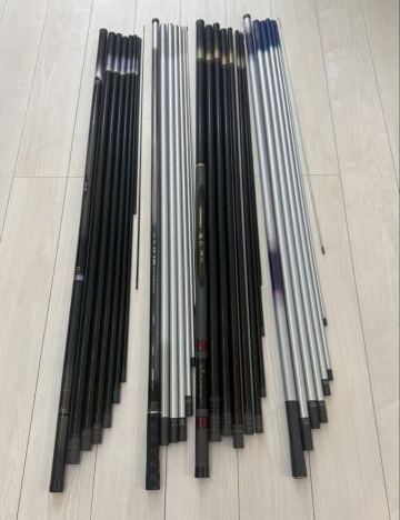ダイワ シマノ4個セット 先掛H2.25 90-95，村雨中硬硬100，時雨H2.7590-95J 　銀影硬調硬100 鮎竿