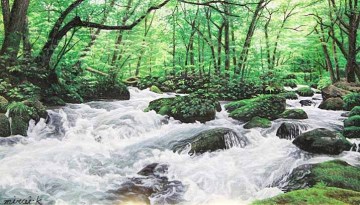 ■川島未雷■ 中国美術協会 【九十九島・奥入瀬】 油彩 6号 直筆サイン 真作保証有り