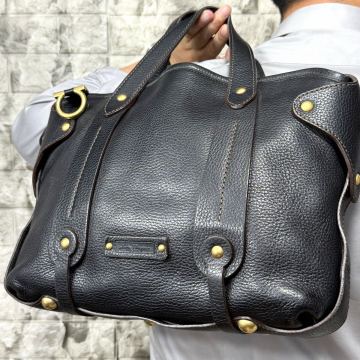 美品/A4収納◎ フェラガモ Salvatore Ferragamo ガンチーニ シボ革 メンズ ビジネス レザー 本革 トートバッグ 肩掛け ブラック 黒