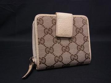 1円 GUCCI グッチ 346056 GG柄 GGキャンバス 二つ折り 財布 ウォレット 札入れ 小銭入れ レディース ベージュ系 FW5457
