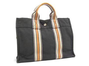 1円 HERMES エルメス ニューフールトゥ 銀座限定 キャンバス シルバー金具 ハンドバッグ トート レディース メンズ グレー系 FW5600