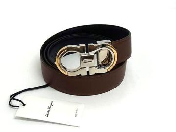 1円 ■美品■ Salvatore Ferragamo フェラガモ ダブルガンチーニ レザー リバーシブル ベルト メンズ ブラウン系&times;ブラック系 FX8401