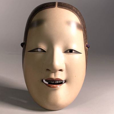 猫夢◆ 能面師 長澤氏春 小面 21cm 共箱 能神楽狂言雅楽 唐物 骨董 [O229]OVV