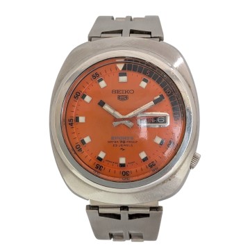 【稼動品】SEIKO 5 SPORTS 腕時計 5126-6010 自動巻き オレンジ文字盤 デイデイト 60S セイコーファイブ Vintage