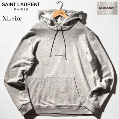 美品/XLサイズ●極上 SAINT LAURENT PARIS サンローラン パーカー 薄手トレーナー コットン ストレッチ 胸元ロゴ 洗濯可◎ メンズ グレー