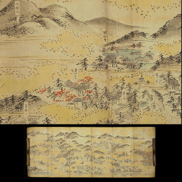 A_XR51 旧家初出 時代 京都 鳥瞰図 細密 肉筆 紙本 横96cm / 八坂塔 仏教美術 仏画 仏像 古地図 掛軸 寺院 江戸期