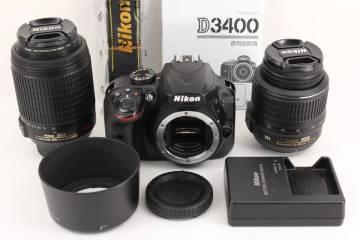 【美品・動作品】Nikon D3400 デジタル一眼レフ カメラ ダブルズームキット(AF-S DX 18-55mm VR + AF-S DX 55-200mm VR ED) ニコン