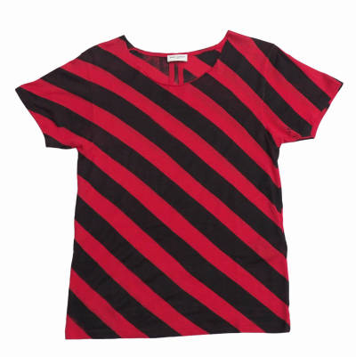 MJ2582▽SAINT LAURENT PARIS サンローランパリ*メンズXS*ボーダー*半袖カットソー*Tシャツ*レッド&times;ブラック系*393850