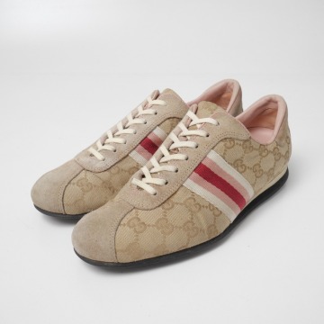 GT3007▼イタリア製 GUCCI グッチ 117706 GGキャンバス&times;スエードレザー ローカットスニーカー サイズ36.5C 靴 ベージュ系
