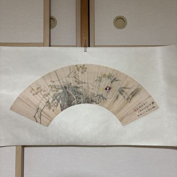 扇面画 花鳥図 小鳥 菊 中国美術 模写 扇面 中国画 肉筆 美術品 国語先生から　遺品整理品　委託品