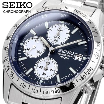 1円 セイコー 正規品 3年保証 海外モデル SEIKO 逆輸入 ネイビー&ホワイト 1/20秒 クロノグラフ 新品 タキメーター腕時計 純正箱付き