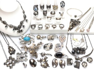 おたからや◆シルバー/925等刻印有真珠アクセサリーおまとめ 製品で約500g ペンダント,ブローチ,リング等 ※一部パーツ磁性有【B-YA03707】