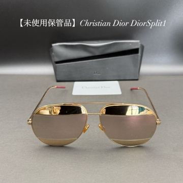 Y216【未使用保管品】Christian Dior クリスチャンディオール サングラス DiorSplit1 ティアドロップ ゴールド&times;ピンク系 ケース付き