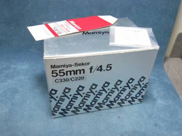 マミヤ・C330/C220・セコール55mmF4.5レンズの化粧箱のみ・パララックス修正板付
