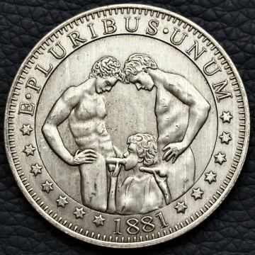 銀貨 1ドル　1881年　モルガン銀貨　イーグル　アメリカ　硬貨 古銭 貿易銀 コイン 竜 蔵品　骨董品　D-201