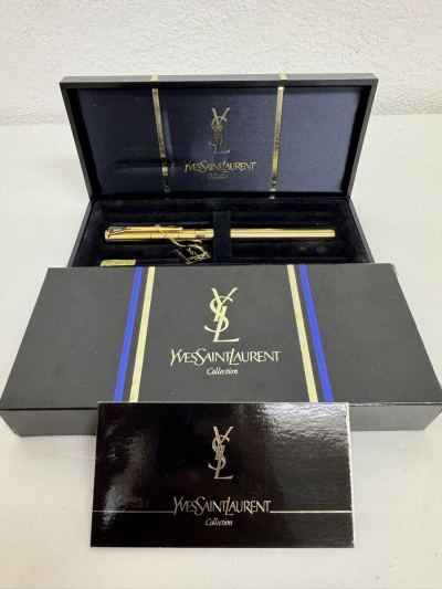 ★売り切り イヴサンローラン ボールペン YSLロゴ ブラック&times;ゴールド ツイスト式 Yves Saint Laurent 筆記具 高級ステーショナリー 現状品