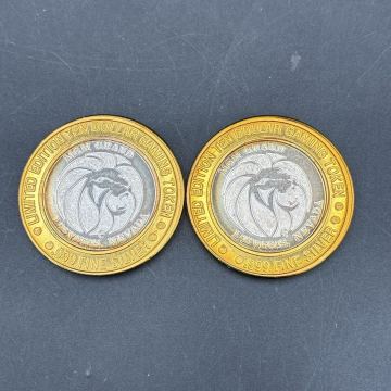 1円スタート ラスベガスMGMグランドカジノ 10ドル 銀貨 まとめ2枚 ゲーミングトークン コイン コレクション 総重量約74.1g S060911