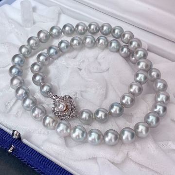 【大珠 テリ強】ブルーグレー パール 希少 アコヤ真珠 あこや ネックレス 8.0-8.5mm 本真珠 pearl SILVER 