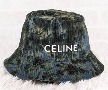 1円〜 【極美品 】CELINE セリーヌ コーデュロイ タイダイ ロゴ 迷彩 カモフラ バケットハット 帽子 コットン ユニセックス 定価6.3万