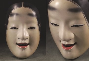&nabla;花&nabla;面打師【小松甚喜】作 木彫彩色能面「孫次郎」 艶麗な色香に満ちた女面 豪華面袋添 師は吉田彰雄